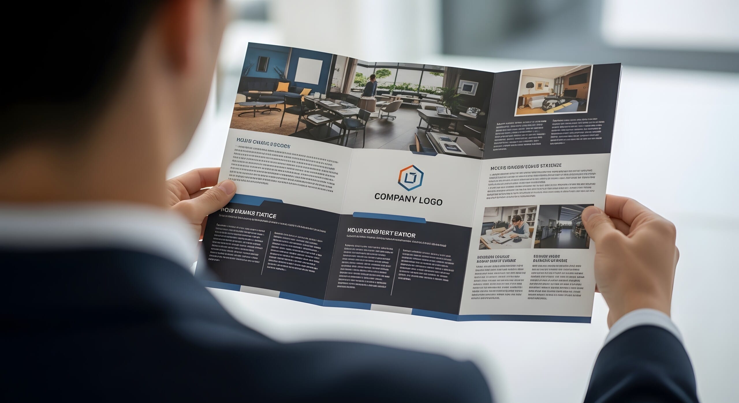 business man holding a brochure