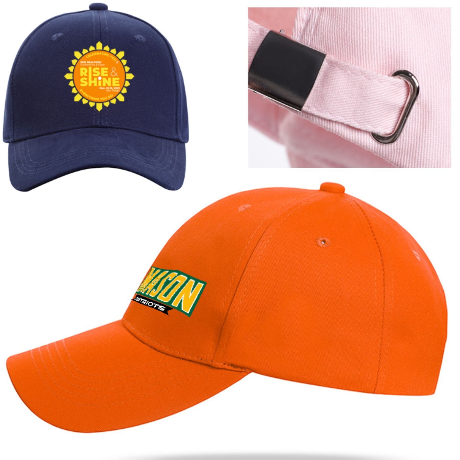 6 Panel Structured Baseball Caps w/ Metal Tuck in Buckle